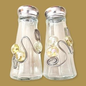 Repurposed Hand Crafted Unique Glass Bead Salt and Pepper Shaker Set